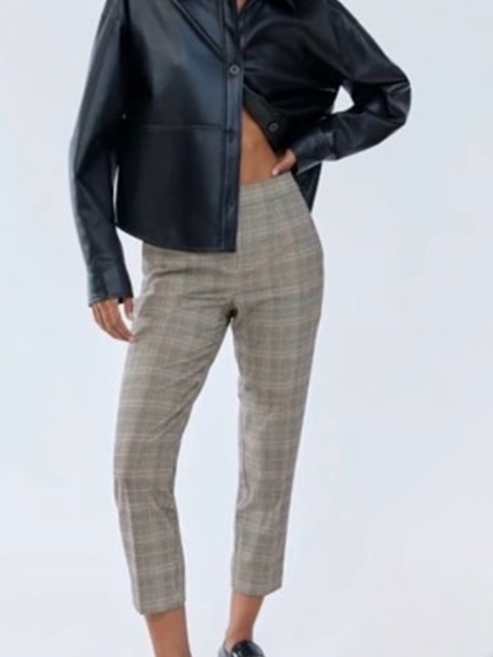 Babaton Conan Pull on Grey Plaid Cropped Straight-Leg Pants sz 6